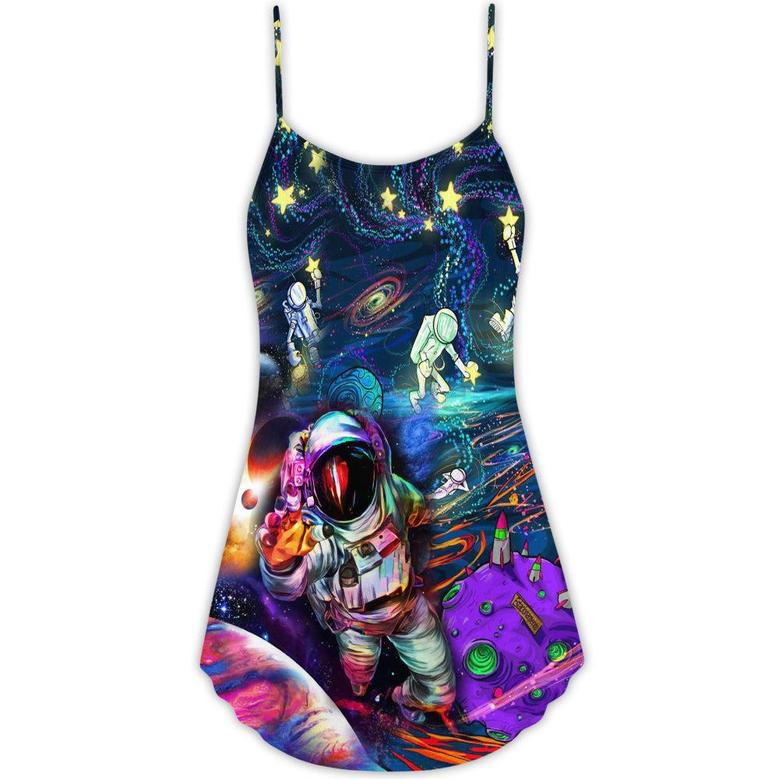 Hippie Peace Life In To The Galaxy Sky - V-Neck Sleeveless Cami Dress