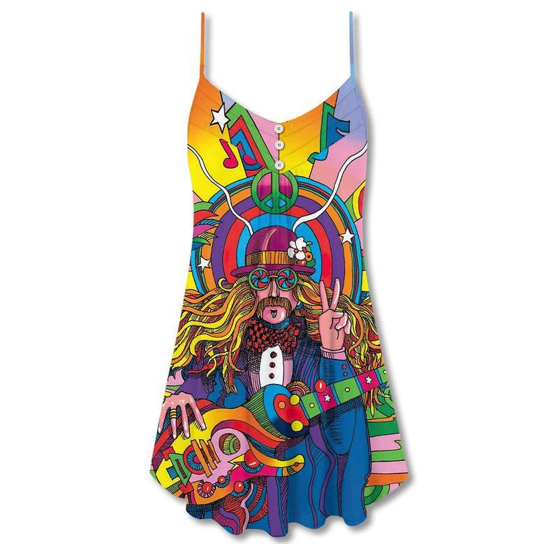 Hippie Rock Music Colorful - V-Neck Sleeveless Cami Dress