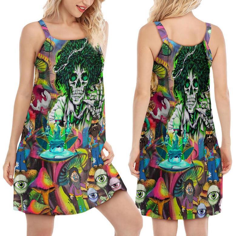 Hippie Skull Alien Art - Women's Sleeveless Cami Dress