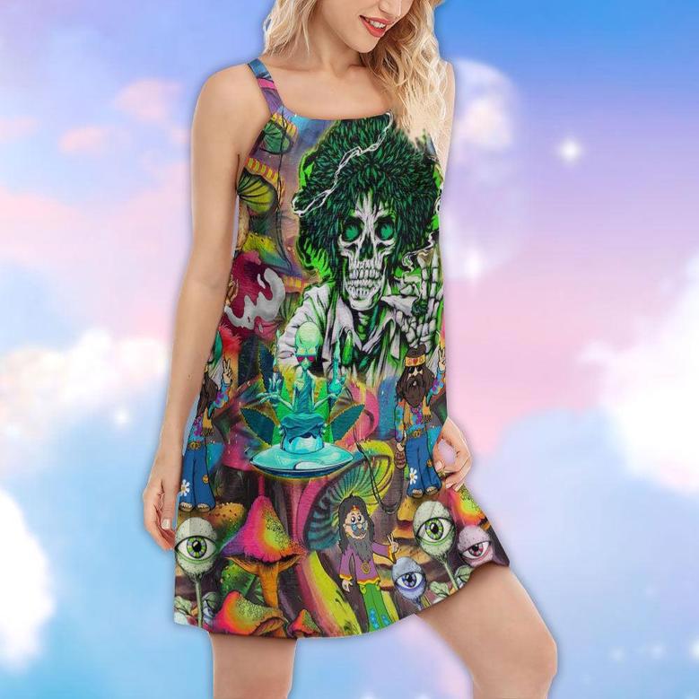 Hippie Skull Alien Art - Women's Sleeveless Cami Dress