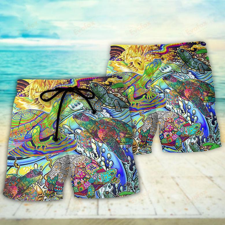 Hippie Turtle Colorful Art Peace Beach Short