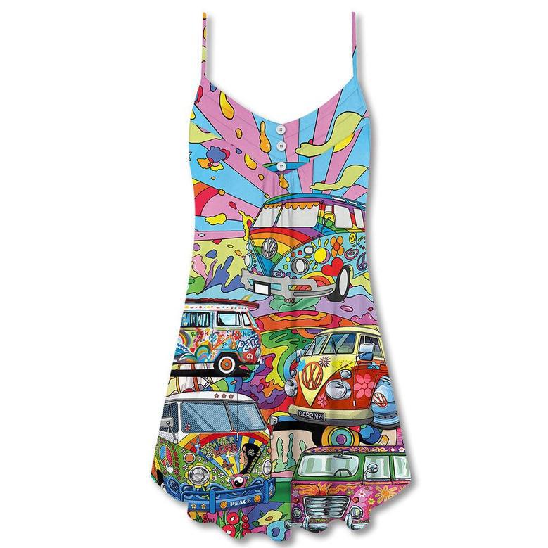 Hippie Van Colorful Art Peace - V-Neck Sleeveless Cami Dress