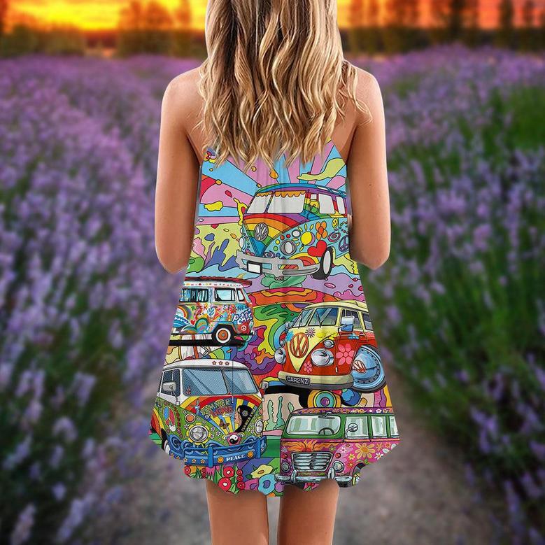 Hippie Van Colorful Art Peace - V-Neck Sleeveless Cami Dress