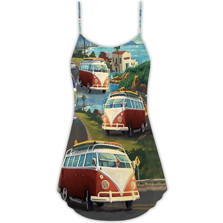 Hippie Van Life Style Love Beach - V-Neck Sleeveless Cami Dress