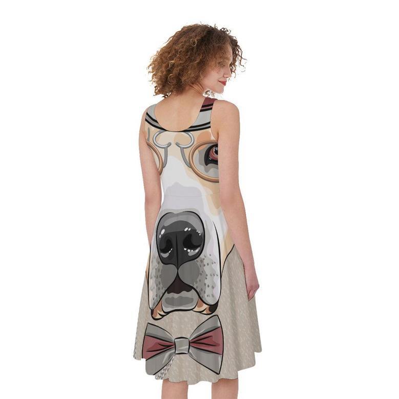 Hipster Labrador Retriever Print Sleeveless Knee Length Dress