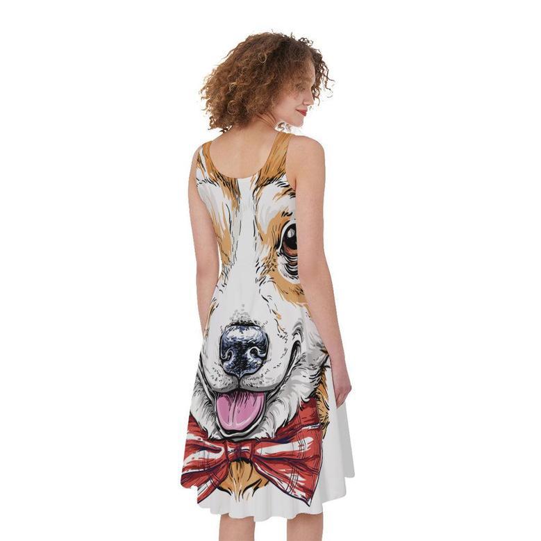 Hipster Pembroke Welsh Corgi Print Sleeveless Knee Length Dress