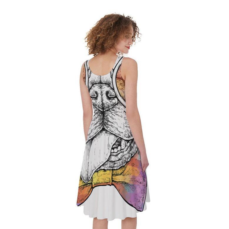 Hipster Pug Print Sleeveless Knee Length Dress