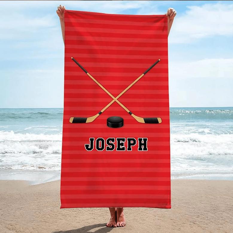 Hockey Theme Personalized Beach Towels Adults Kids Unique Design