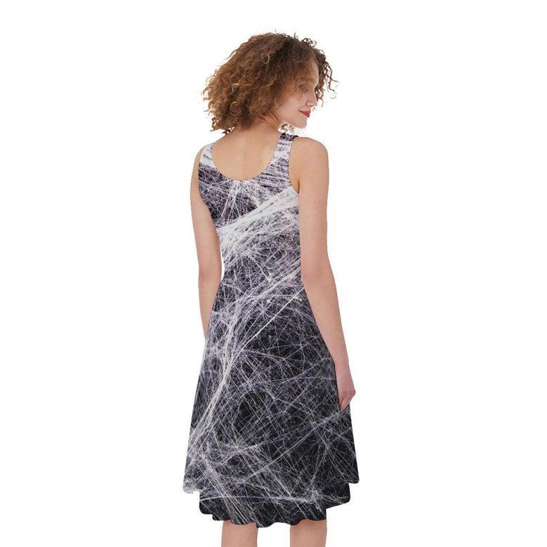 Horror Cobweb Print Sleeveless Knee Length Dress