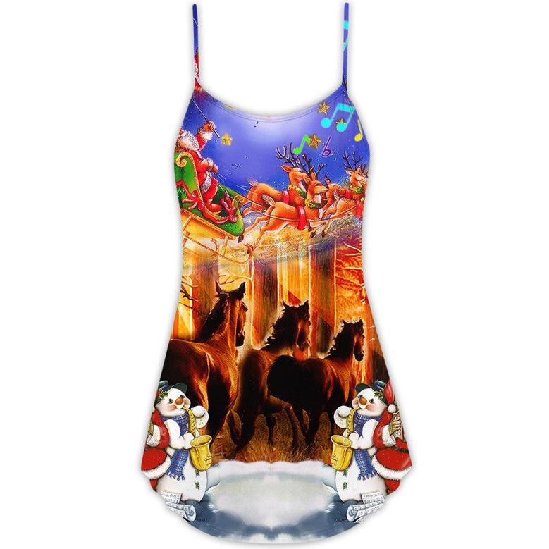 Horse Christmas Art Santa - V-Neck Sleeveless Cami Dress