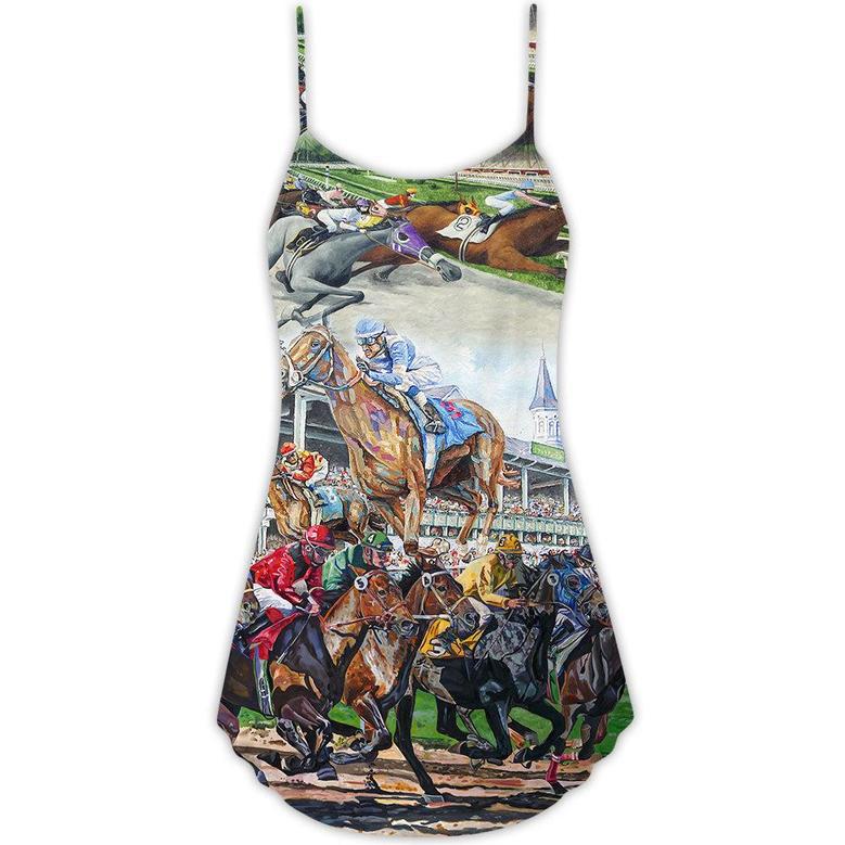 Horse Racing Be Strong Be Brave - V-Neck Sleeveless Cami Dress