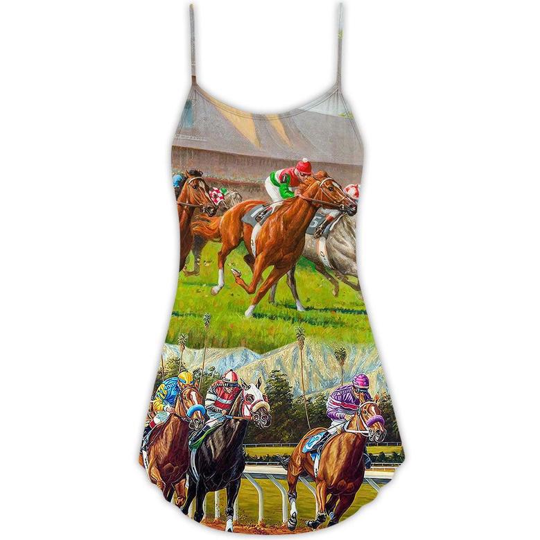 Horse Racing Don't Look Back - V-Neck Sleeveless Cami Dress