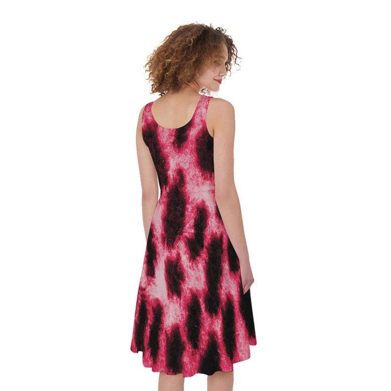 Hot Pink And Black Cheetah Print Sleeveless Knee Length Dress