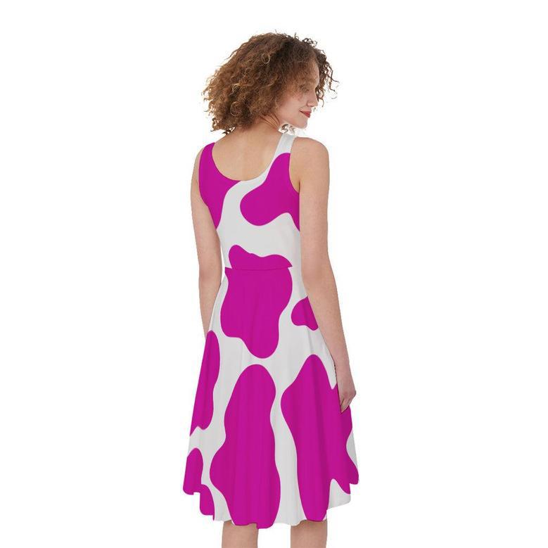 Hot Pink And White Cow Print Sleeveless Knee Length Dress