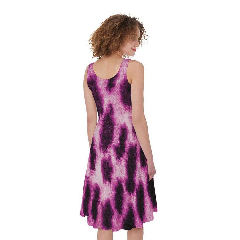 Hot Purple And Black Cheetah Print Sleeveless Knee Length Dress