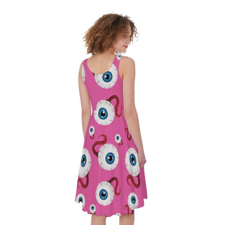 Human Eyeball Pattern Print Sleeveless Knee Length Dress