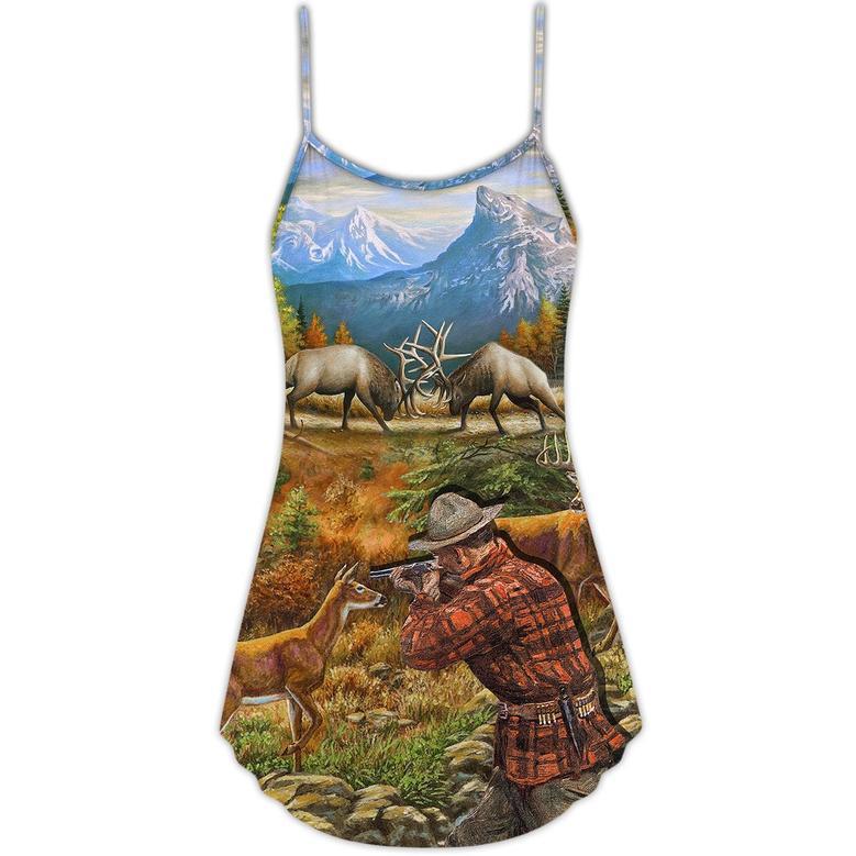 Hunting Deer Cool Art Style - V-Neck Sleeveless Cami Dress