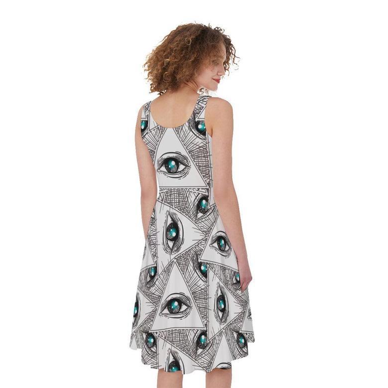 Illuminati Pattern Print Sleeveless Knee Length Dress