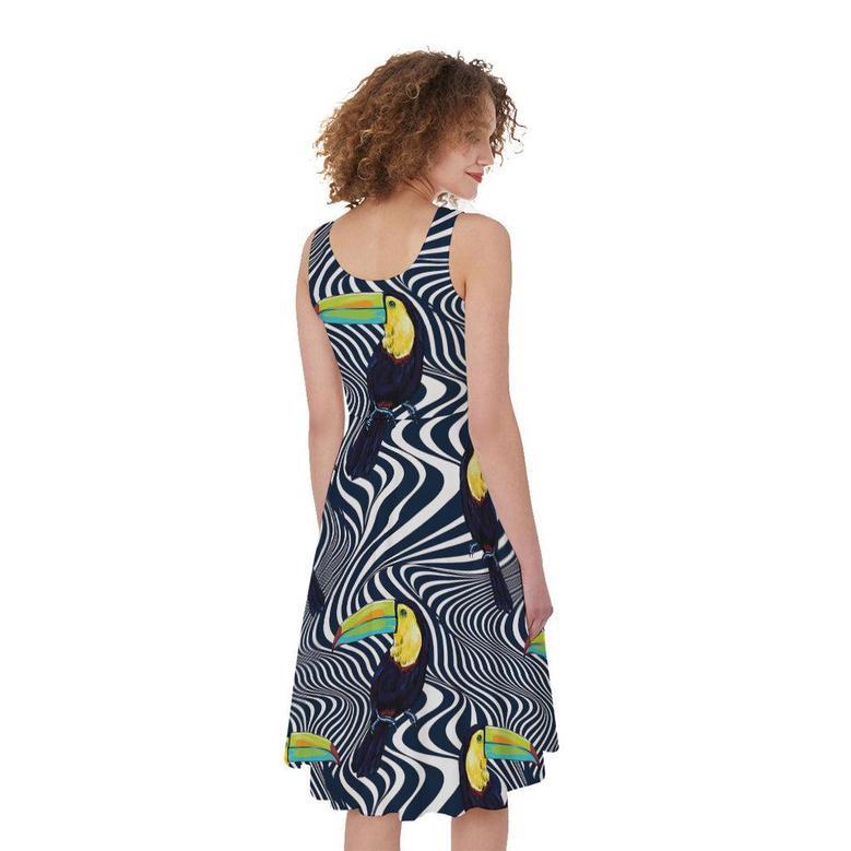 Illusion Toucan Print Sleeveless Knee Length Dress