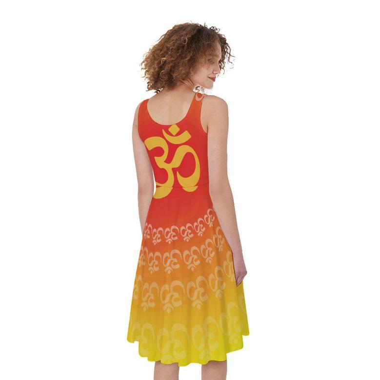 Indian Om Sign Print Sleeveless Knee Length Dress