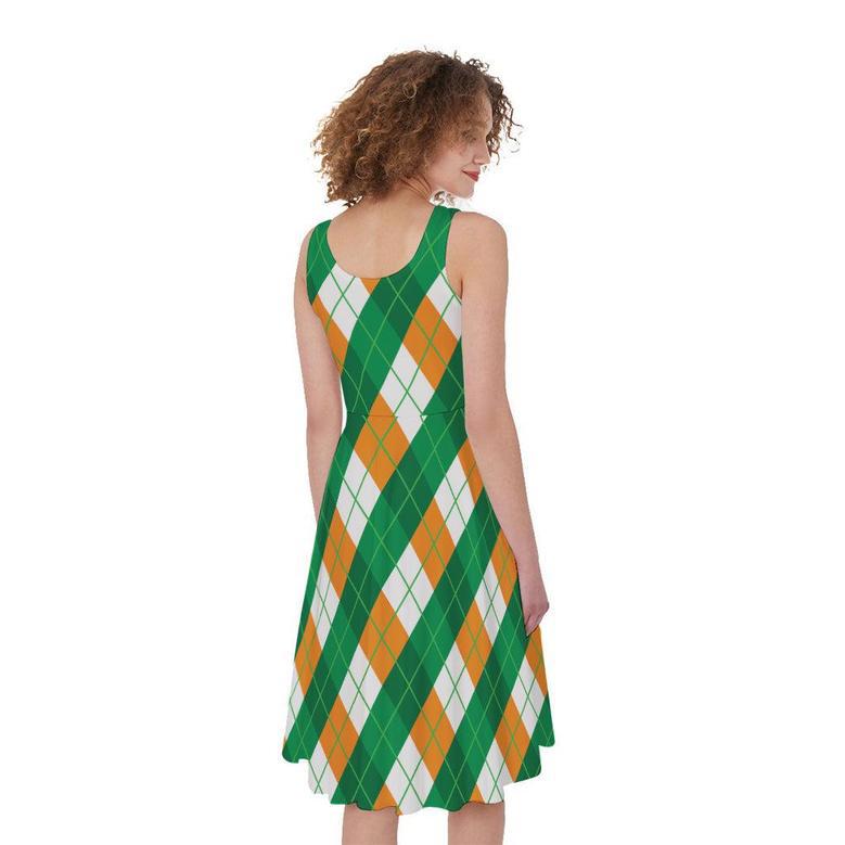 Irish Argyle Pattern Print Sleeveless Knee Length Dress