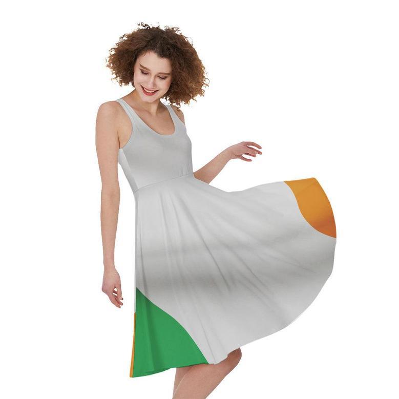 Irish Flag Print Sleeveless Knee Length Dress