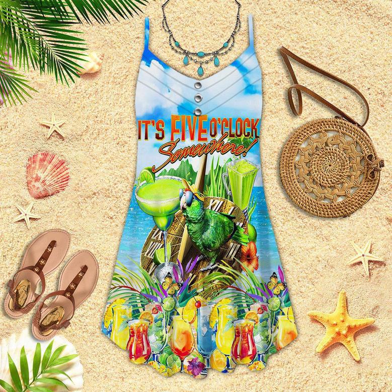 It's 5 O'clock Somewhere Parrot Cocktail Party Spaghetti Strap Summer Dress