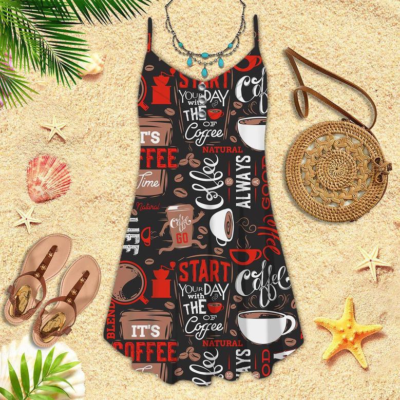 It's Coffee Time Spaghetti Strap Summer Dress