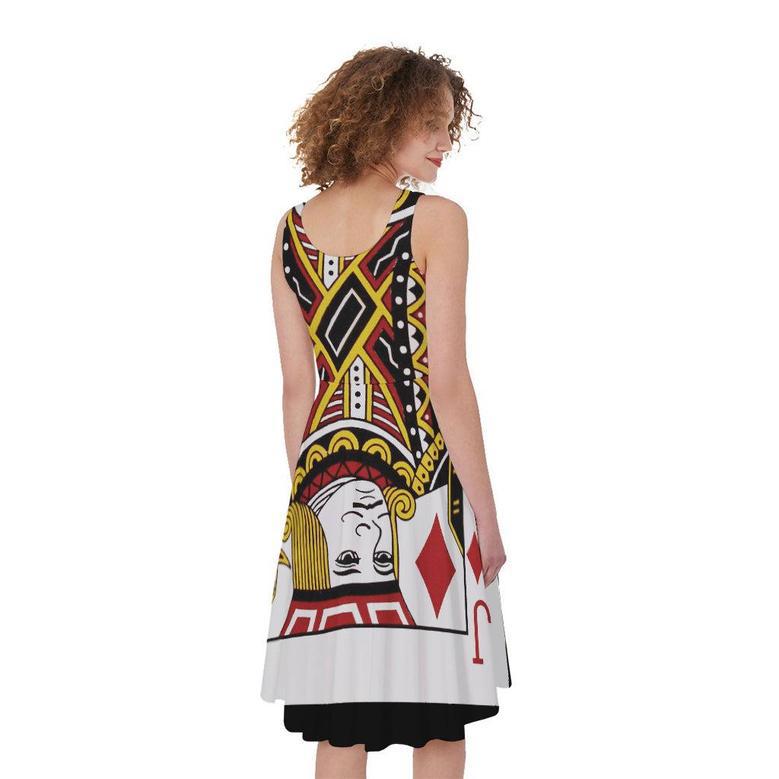 Jack Of Diamonds Playing Card Print Sleeveless Knee Length Dress