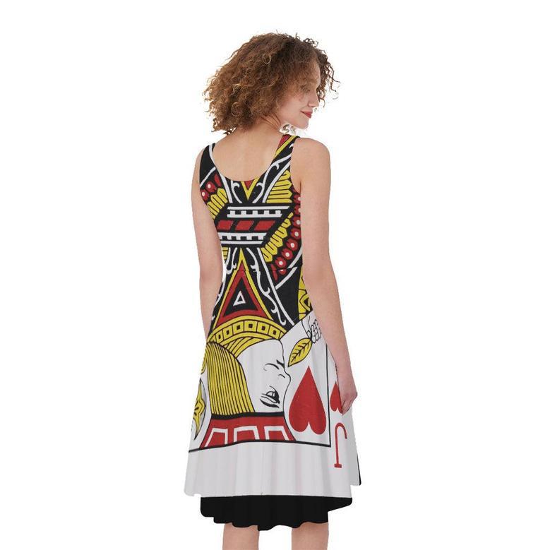 Jack Of Hearts Playing Card Print Sleeveless Knee Length Dress