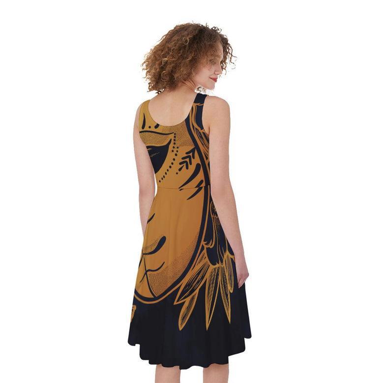 Japanese Fox Mask Print Sleeveless Knee Length Dress