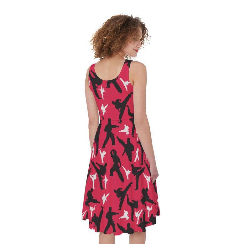 Karate Pattern Print Sleeveless Knee Length Dress