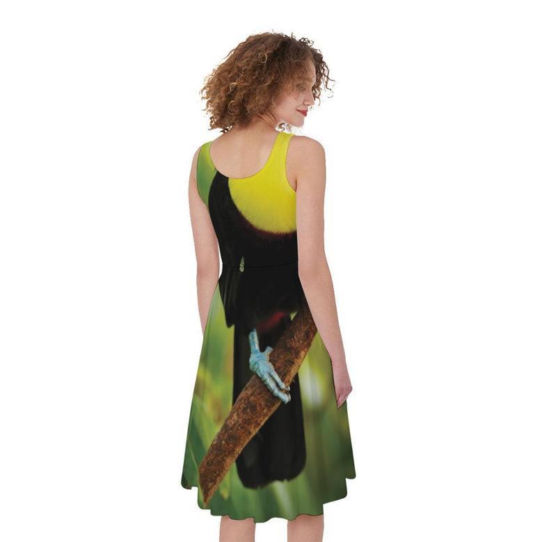 Keel-Billed Toucan Print Sleeveless Knee Length Dress