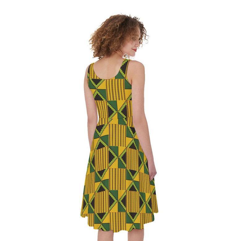 Kente Ethnic Pattern Print Sleeveless Knee Length Dress