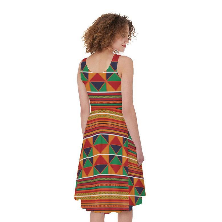 Kente Pattern Print Sleeveless Knee Length Dress