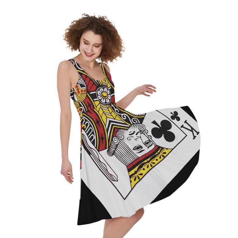 King Of Clubs Playing Card Print Sleeveless Knee Length Dress