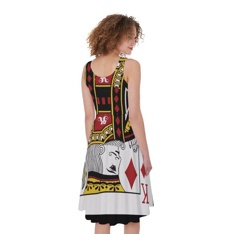 King Of Diamonds Playing Card Print Sleeveless Knee Length Dress