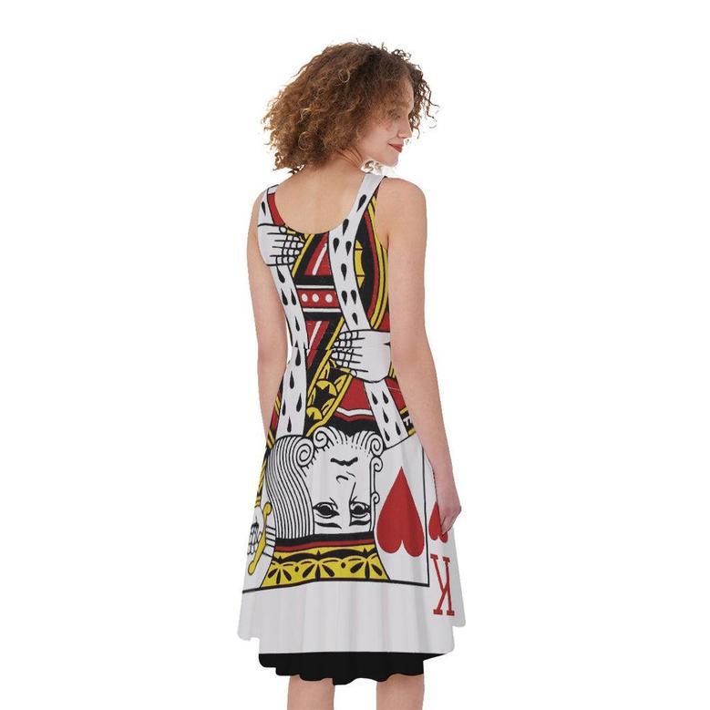 King Of Hearts Playing Card Print Sleeveless Knee Length Dress