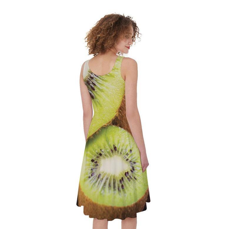 Kiwi Print Sleeveless Knee Length Dress