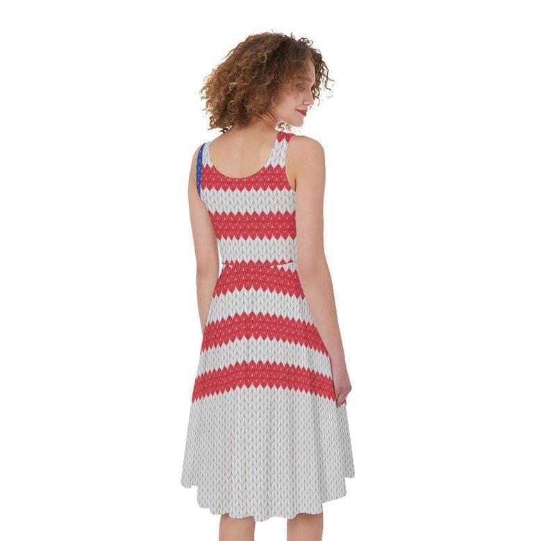 Knitted American Flag Print Sleeveless Knee Length Dress