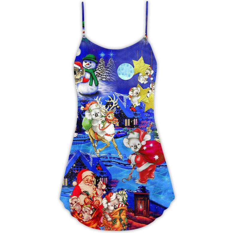 Koala Wants Merry Christmas - V-Neck Sleeveless Cami Dress