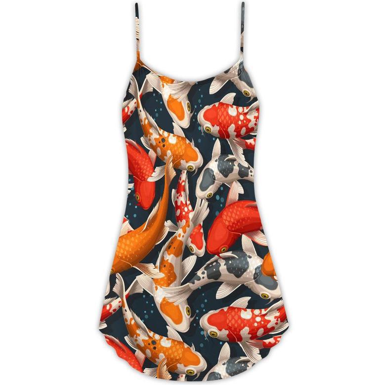 Koi Fish Swimming Colorful Crap - V-Neck Sleeveless Cami Dress