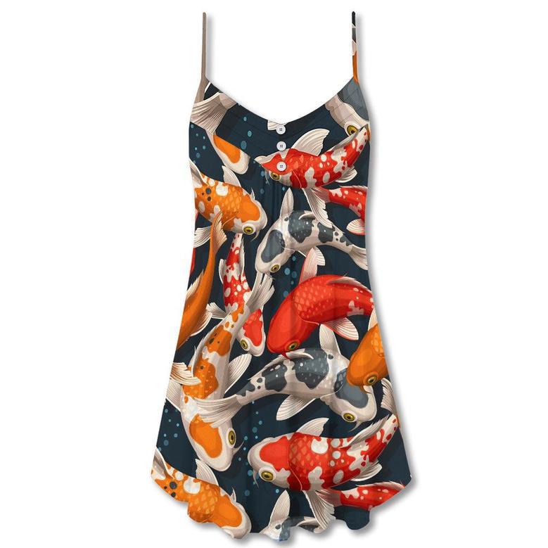 Koi Fish Swimming Colorful Crap - V-Neck Sleeveless Cami Dress