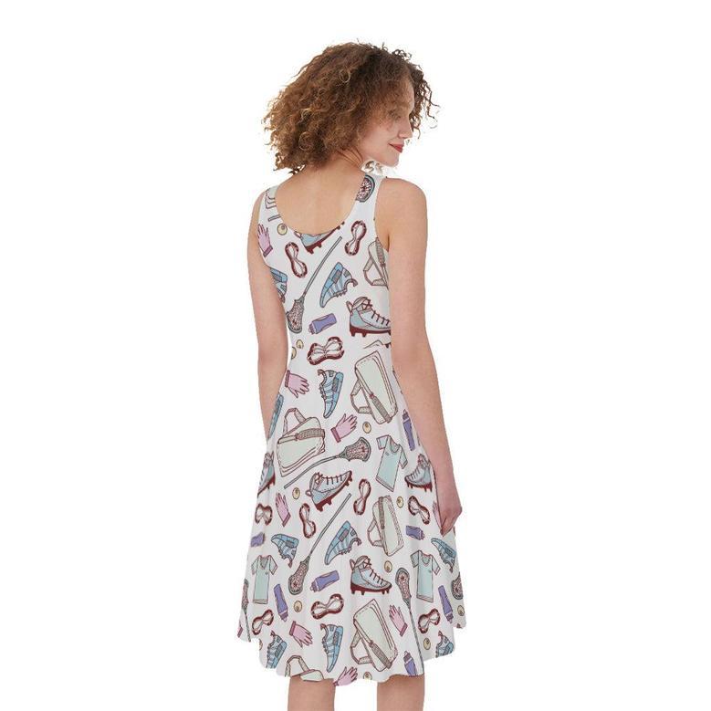 Lacrosse Sport Pattern Print Sleeveless Knee Length Dress