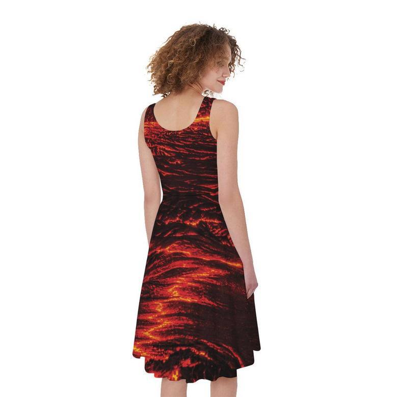 Lava Flow Print Sleeveless Knee Length Dress