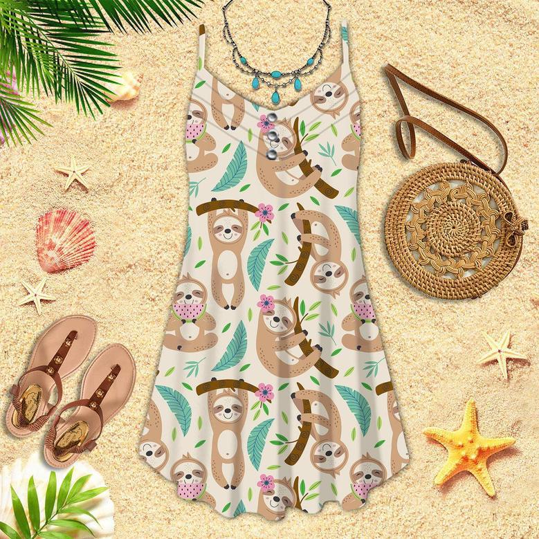 Lazy Sloth Hanging On Tree Spaghetti Strap Summer Dress