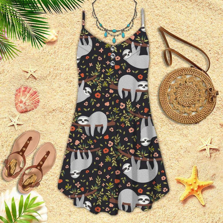 Lazy Sloth Sleeping On Tree Spaghetti Strap Summer Dress