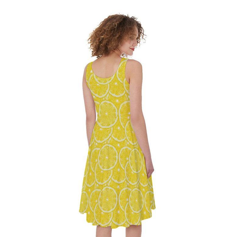 Lemon Slices Pattern Print Sleeveless Knee Length Dress