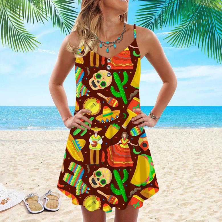 Let's Fiesta Cinco De Mayo Mexico Spaghetti Strap Summer Dress