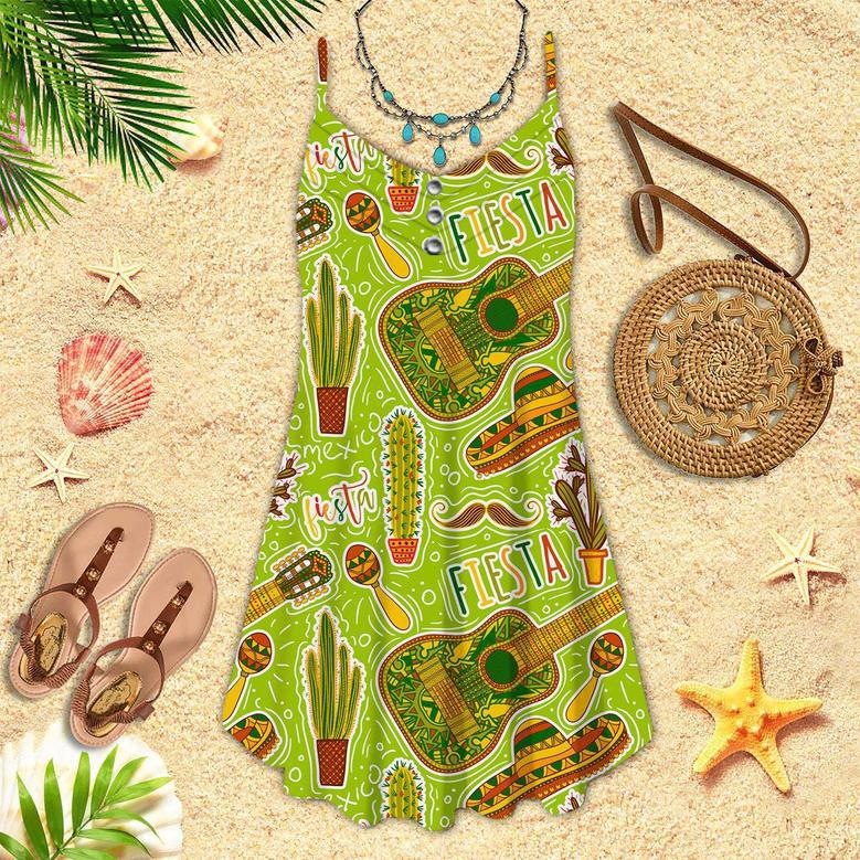 Let's Fiesta Party Mexican Spaghetti Strap Summer Dress